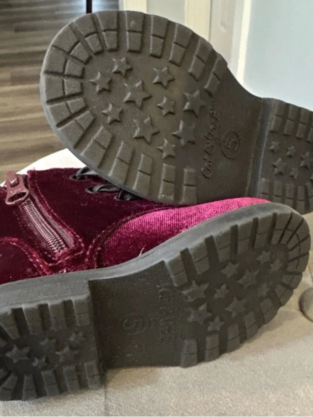 Cat and Jack Velvet Burgundy Lace-Up Ankle Boots Toddler Size 5